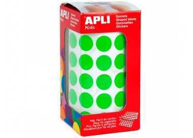 Gomets autoadhesivos circulares 15 mm verde en rollo con 2832 unidades