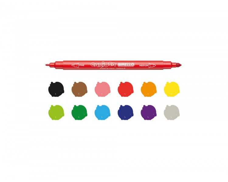 Rotulador carioca birello bipunta caja de 12 colores surtidos