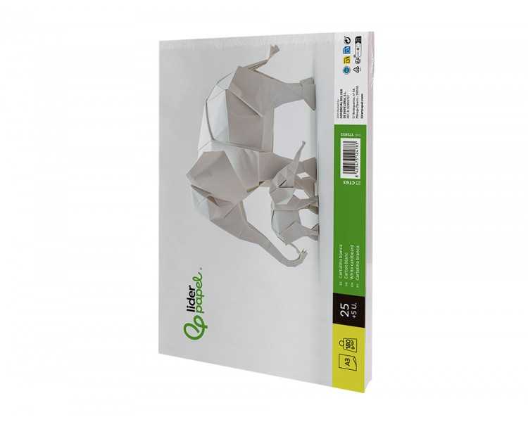 Cartulina liderpapel a3 180g/m2 blanco paquete de 25+5 hojas en carpeta dossier transparente con cierre