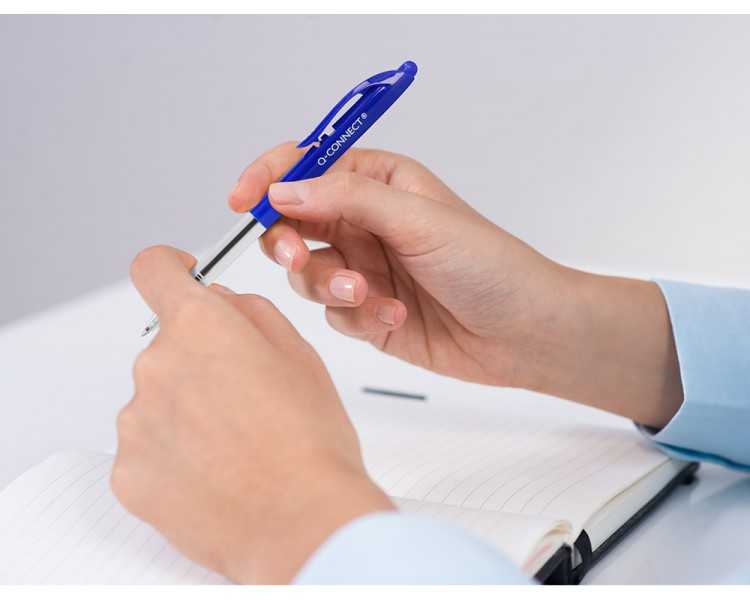 Boligrafo q-connect retractil con clip diseño fino tinta aceite 0,7 mm color azul