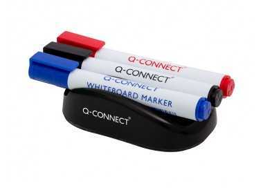 Borrador q-connect magnetico con rotulador negro rojo y azul para pizarra blanca