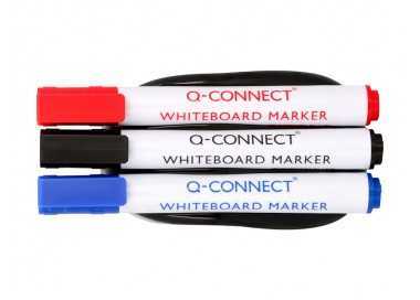Borrador q-connect magnetico con rotulador negro rojo y azul para pizarra blanca