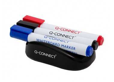 Borrador q-connect magnetico con rotulador negro rojo y azul para pizarra blanca
