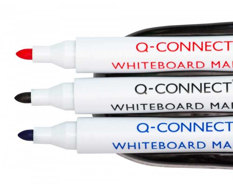Borrador q-connect magnetico con rotulador negro rojo y azul para pizarra blanca