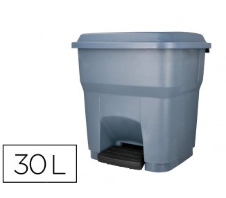 Papelera contenedor q-connect plastico con tapa y pedal 30 litros gris 395x395x420 mm