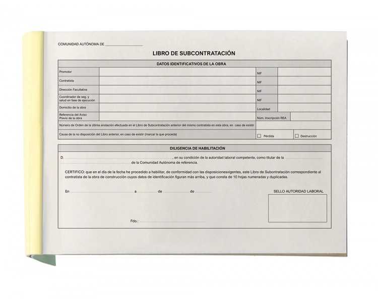 Libro liderpapel subcontratacion folio juego de 10 hojas autocopiativas