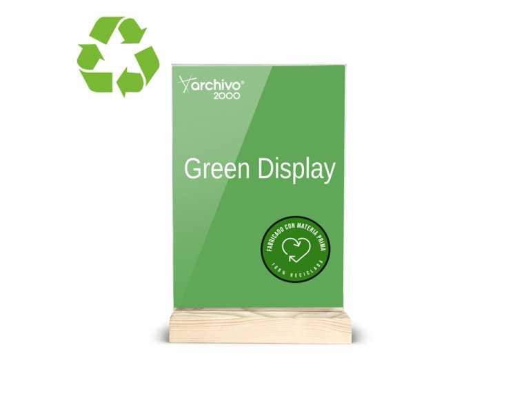 Expositor sobremesa archivo 2000 forma t metacrilato 100% reciclado con base de madera din a4 40x210x330 mm