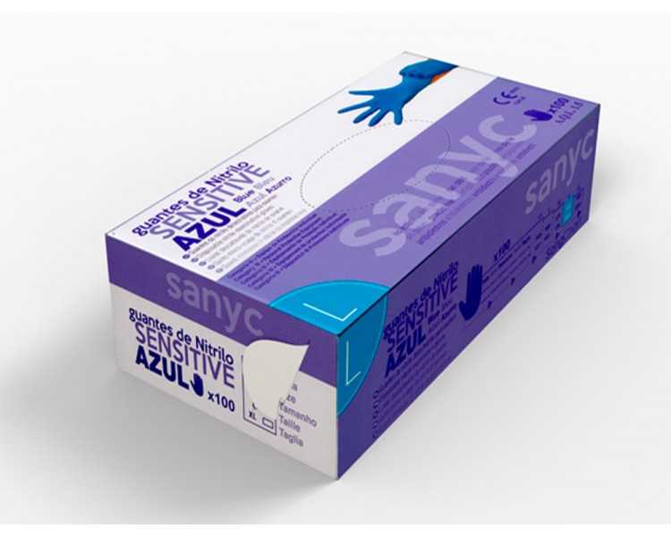 Guantes de nitrilo desechable sensitive sin polvo talla l grande color azul caja de 100 unidades