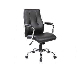 Silla rocada direccion simil piel con brazos base metalica cromada diametro 700mm respaldo 730mmx500mm