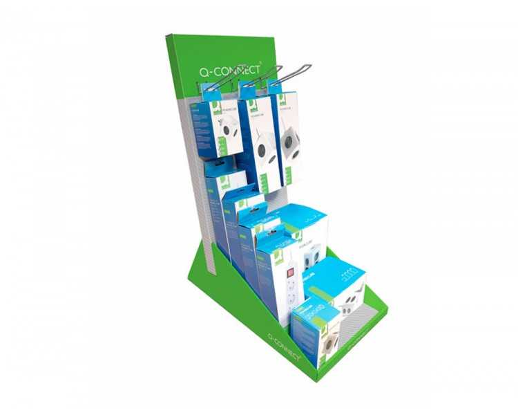 Regleta q-connect enchufe multiple expositor de sobremesa con 10 unidades surtidas 680x300x580 mm