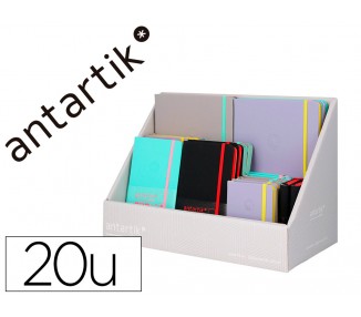 Cuaderno con gomilla antartik note tapa dura y blanda bicolor a5/a6/a7 expositor de 20 unidades surtidas