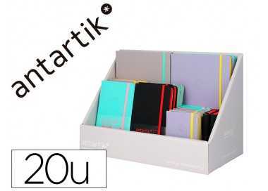 Cuaderno con gomilla antartik note tapa dura y blanda bicolor a5/a6/a7 expositor de 20 unidades surtidas