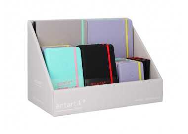 Cuaderno con gomilla antartik note tapa dura y blanda bicolor a5/a6/a7 expositor de 20 unidades surtidas