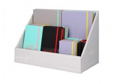Cuaderno con gomilla antartik note tapa dura y blanda bicolor a5/a6/a7 expositor de 20 unidades surtidas