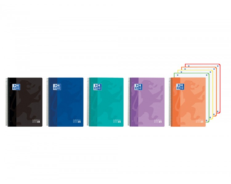 Cuaderno espiral oxford europeanbook 4 classic tapa plastico din a5+ 120 hojas cuadro 5 mm colores vivos