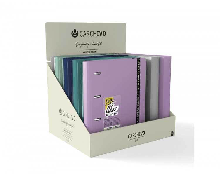 Carpeta carchivo 360 my rules 4 anillas 20 mm pp foam a4 con gomilla expositor de 10 unidades colores surtidos