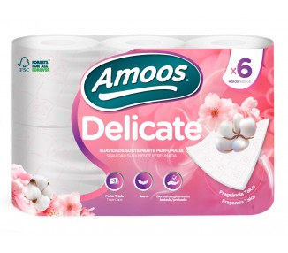 Papel higienico amoos delicate 3 capas color blanco paquete de 6 rollos 20 m