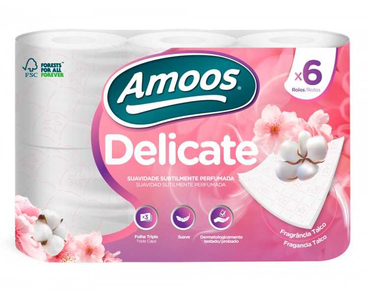 Papel higienico amoos delicate 3 capas color blanco paquete de 6 rollos 20 m