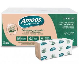Toalla secamanos amoos professional naturally soft 2 capas pasta cruda 21x220 cm paquete de 200 unidades