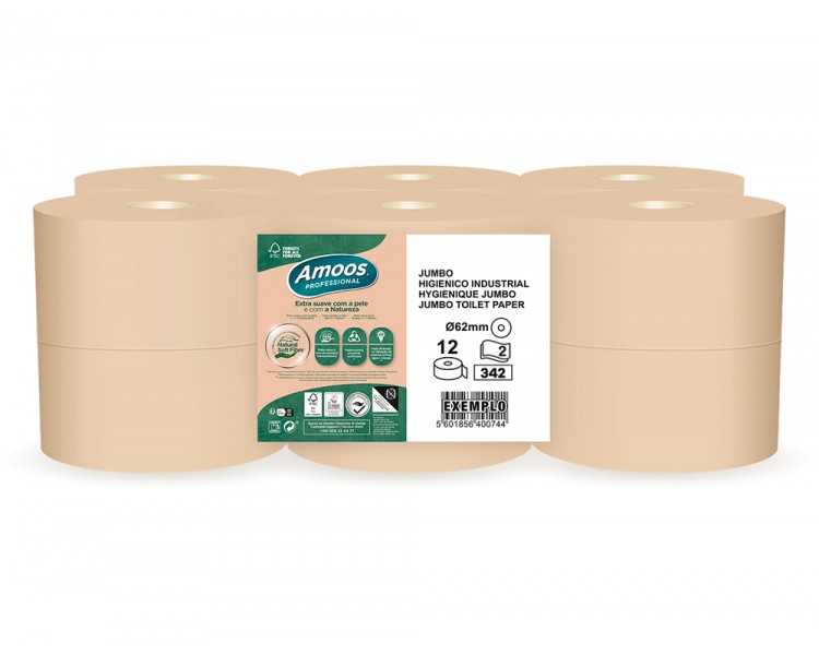 Papel higienico amoos naturally jumbo professional 2 capas pasta cruda paquete de 6 rollos 120 m