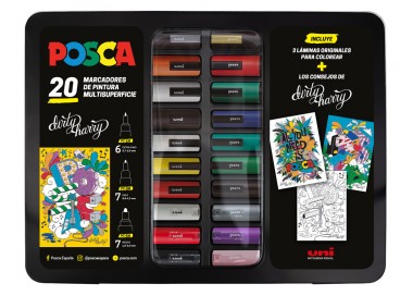 Rotulador uni posca dirty harry marcador de pintura punta conica maletin metalico de 20 unidades colores
