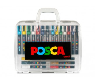 Rotulador uni posca marcador de pintura punta conica maletin pvc de 20 unidades colores surtidos