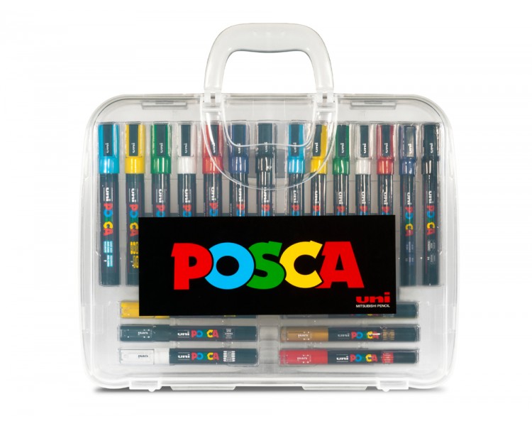 Rotulador uni posca marcador de pintura punta conica maletin pvc de 20 unidades colores surtidos