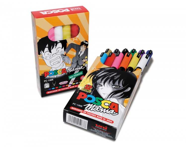 Rotulador uni posca pc-1mr marcador de pintura punta extrafina 0,7 mm caja mania de 12 unidades colores