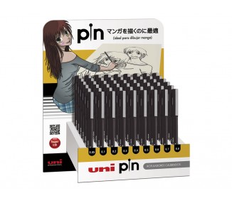 Expositor rotulador uniball pin calibrado micrometrico color negro expositor de 54 unidades surtidas