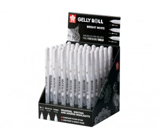 Rotulador sakura gel gelly roll gel color blanco expositor de 36 unidades surtidas 05 mm 08 mm y 10 mm