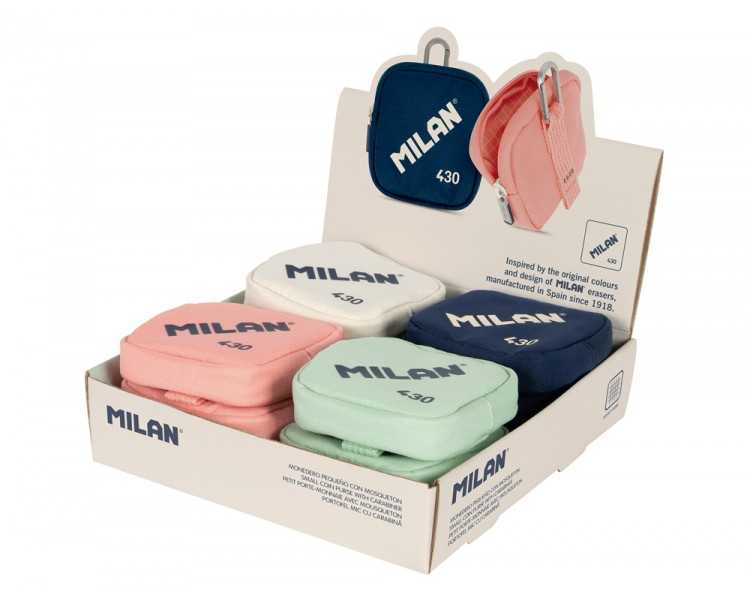 Monedero milan 430 since 1918 pequeño expositor de 12 unidades colores surtidos