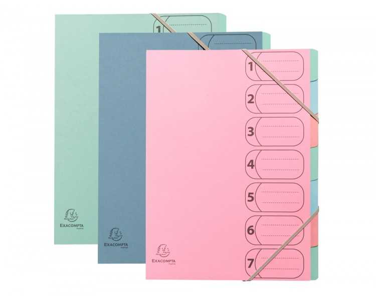 Carpeta clasificadora exacompta autentik 7 departamentos din a4+ carton reciclado colores surtidos