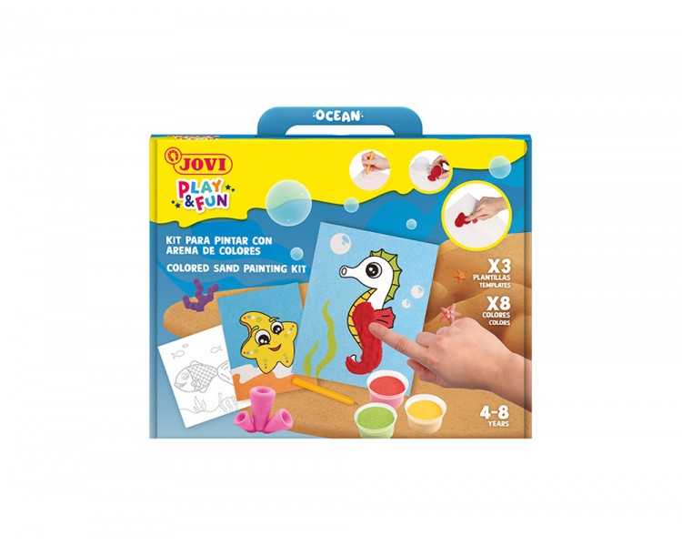 Juego jovi play&fun pinta con arena de colores animales marinos