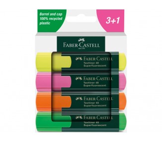Rotulador faber castell neon txtlnr fluorescente caja de 3 + 1 unidad gratis colores surtidos