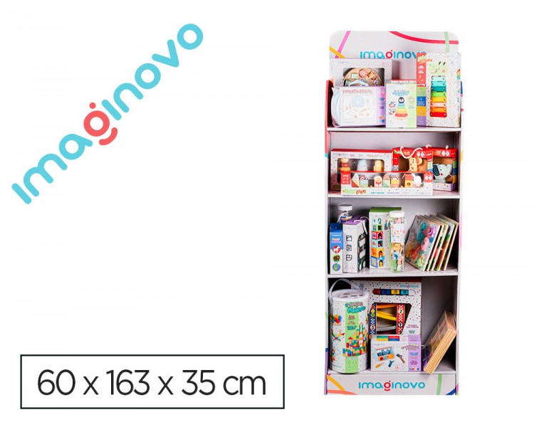 Expositor imaginovo juegos infantiles de suelo carton con 28 juegos y 22 puzles surtidos 60x163x35cm