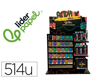 Rotulador liderpapel acrylic expositor madera sobremesa de 514 unidades colores surtidos con tester