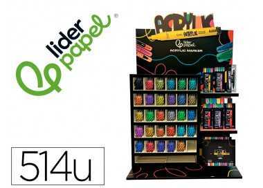 Rotulador liderpapel acrylic expositor madera sobremesa de 514 unidades colores surtidos con tester