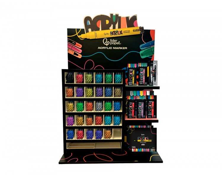 Rotulador liderpapel acrylic expositor madera sobremesa de 514 unidades colores surtidos con tester