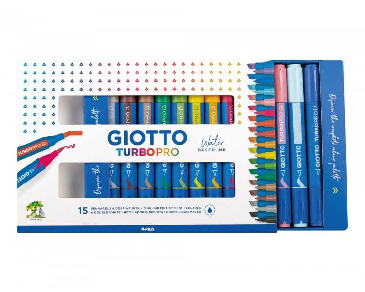 Rotulador giotto turbo pro acuarelable doble punta estuche de 15 unidades colores surtidos