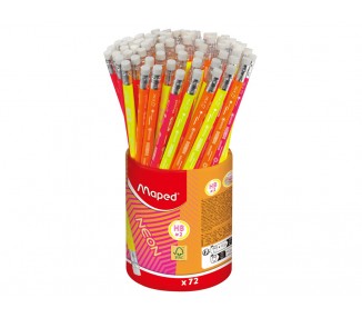 Lapiz de grafito maped neon con goma hb bote de 72 unidades colores surtidos