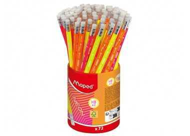 Lapiz de grafito maped neon con goma hb bote de 72 unidades colores surtidos