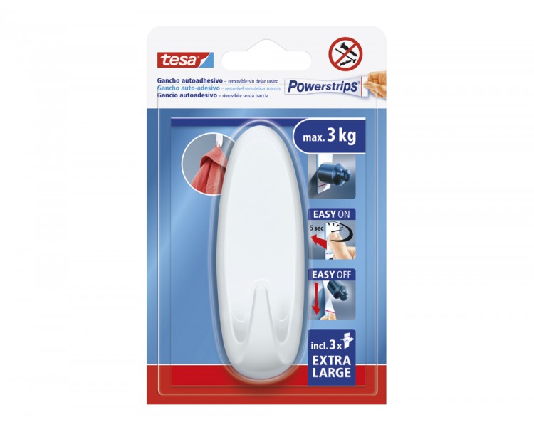 Gancho autoadhesivo tesa powerstrips ovalado hasta 3 kg color blanco