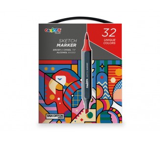 Rotulador carioca plus sketch marker doble punta pincel y biselada caja premium 32 unidades colores surtidos