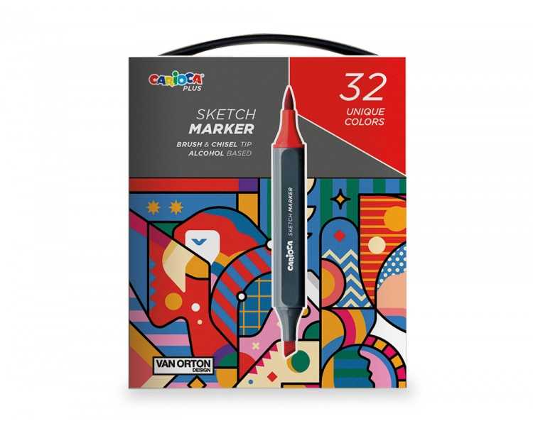 Rotulador carioca plus sketch marker doble punta pincel y biselada caja premium 32 unidades colores surtidos