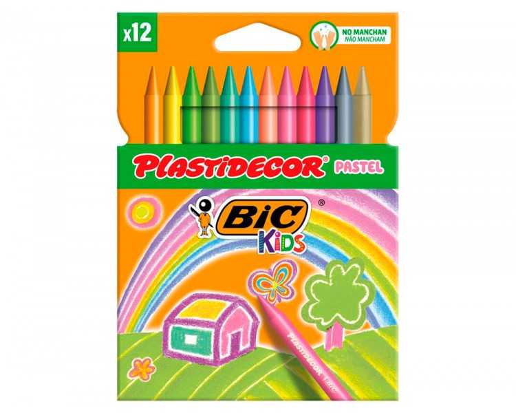 Lapices cera plastidecor pastel caja de 12 unidades colores surtidos