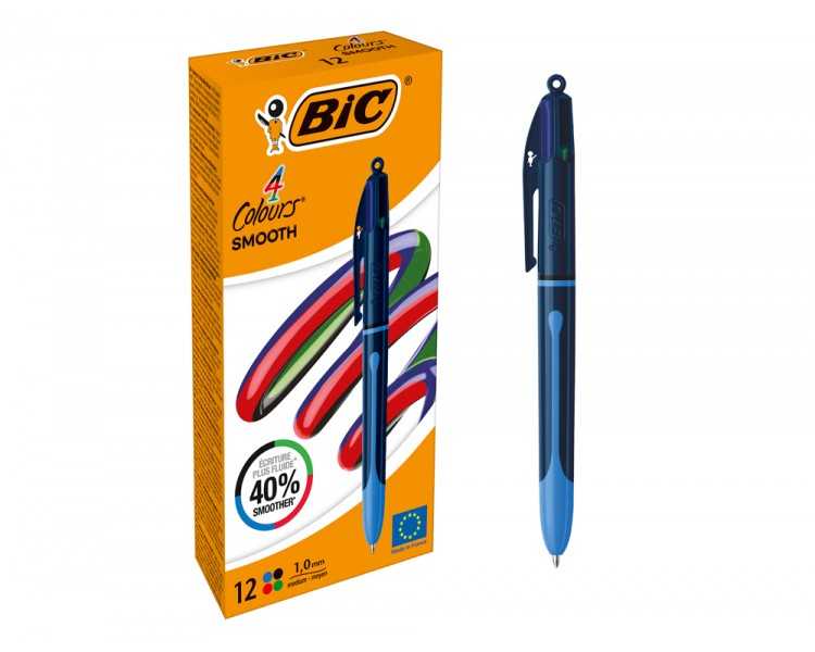 Boligrafo bic cuatro colores smooth drop color azul