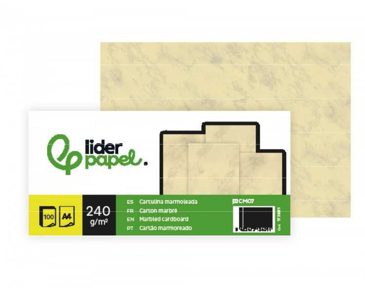 Cartulina marmoleada liderpapel din a4 240gr crema claro paquete de 100 hojas