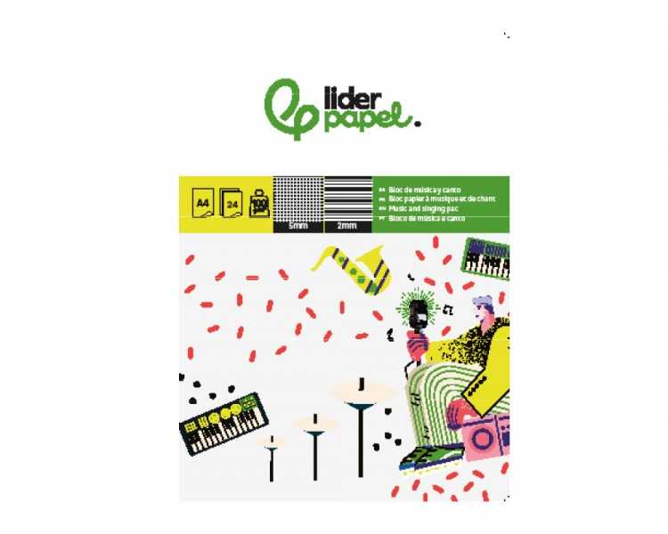 Bloc musica y canto liderpapel pentagrama interlineado 2 mm cuadricula 5mm din a4 24 hojas 100g/m2