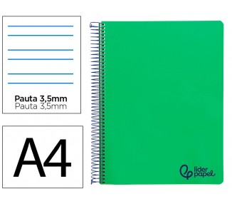 Cuaderno espiral liderpapel a4 wonder tapa plastico 80h 90gr pauta ancha 3,5mm con margen color verde oscuro