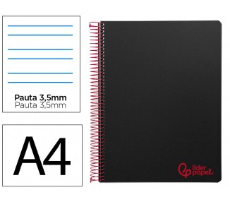 Cuaderno espiral liderpapel a4 wonder tapa plastico 80h 90gr pauta ancha 3,5mm con margen color negro